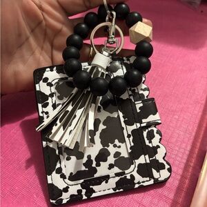 Black and White Cow Print Card Holder with Keychain